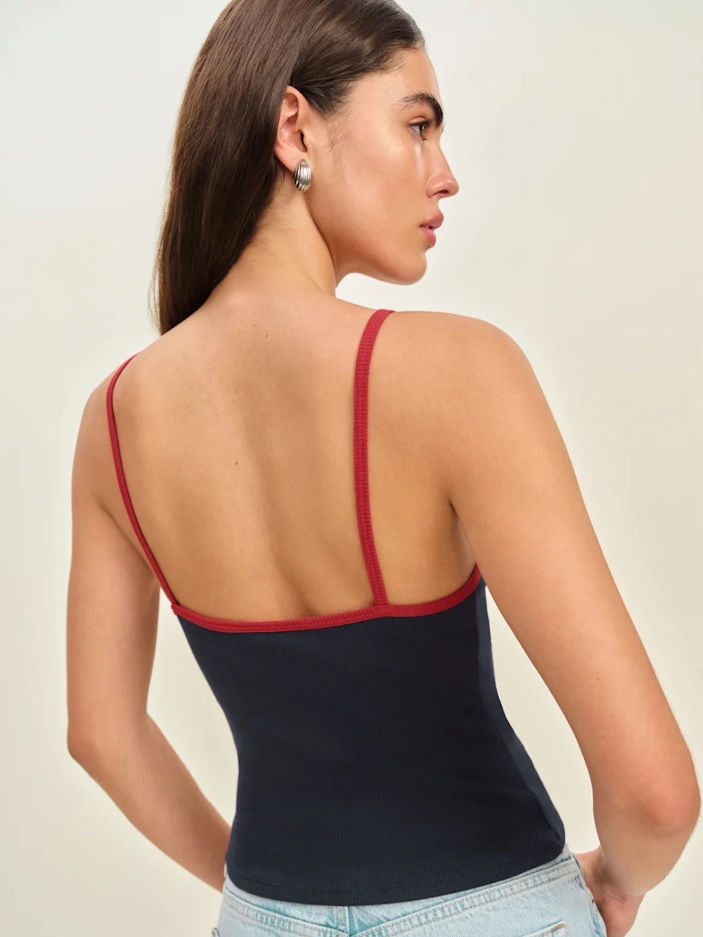 Reformation Ribbed tank dark blue navy red low back new nwt - Picture 6 of 7